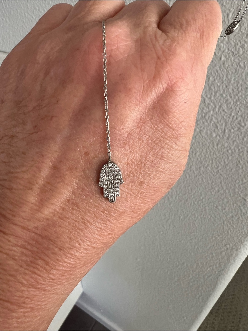 Sterling Silver Hamsa Hand Pendant Necklace with CZs